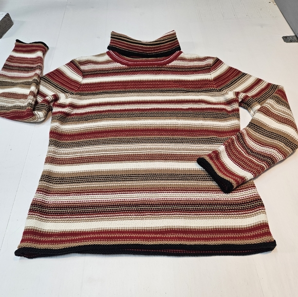 Talbots Striped Turtleneck Sweater Rolled Hem  womens Medium Red Black - Picture 1 of 11